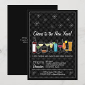 レトロカクテルパーティー ブラック ニューイヤーズ 招待状 (正面/裏面)
