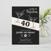 レトロカクテルブラック&ホワイトmartini 40th誕生日 招待状 (スタンド正面)