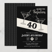 レトロカクテルブラック&ホワイトmartini 40th誕生日 招待状 (正面/裏面)