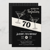 レトロカクテルブラック&ホワイトmartini 70誕生日 招待状 (正面/裏面)