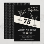 レトロカクテルブラック&ホワイトmartini 75誕生日 招待状 (正面/裏面)