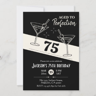 レトロカクテルブラック&ホワイトmartini 75誕生日 招待状