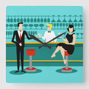 レトロカクテルラウンジアクリルウォールクロック スクエア壁時計