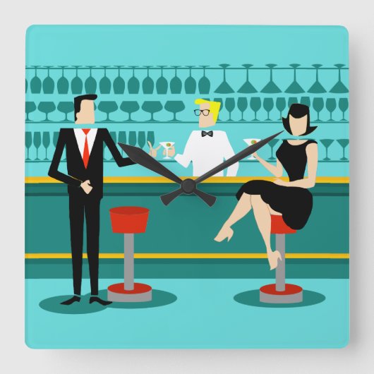 レトロカクテルラウンジアクリルウォールクロック スクエア壁時計 (正面)