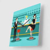 レトロカクテルラウンジアクリルウォールクロック スクエア壁時計 (傾斜)