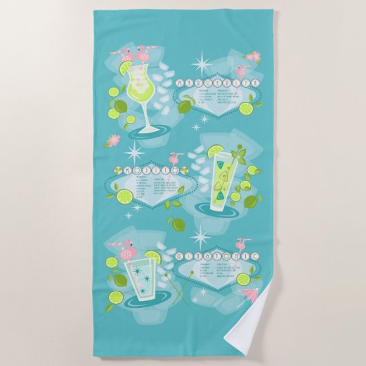レトロカクテルレシピ ビーチタオル (正面)