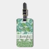 レトロカスタムお尻トロピカルグリーンパームリーファパターン ラゲッジタグ (正面縦)