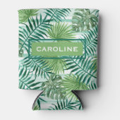 レトロカスタムお尻トロピカルグリーンパームリーファパターン 缶クーラー (正面)