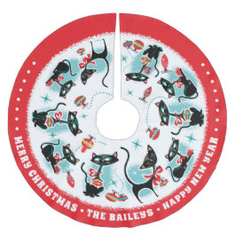 レトロカスタムのクリスマス猫 ブラッシュドポリエステルツリースカート