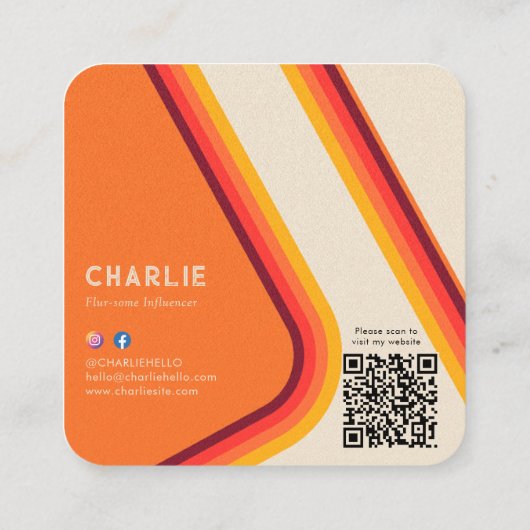 レトロカスタムオレンジペットフォトソーシャルメディアQrコード スクエア名刺 (裏面)