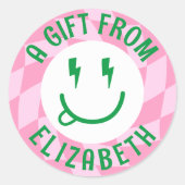 レトロカスタムガールズハッピー顔誕生日ステッカー ラウンドシール (正面)