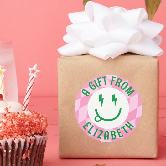 レトロカスタムガールズハッピー顔誕生日ステッカー ラウンドシール (パーティー)