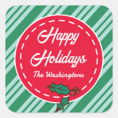 レトロカスタムクリスマスキャンディギフトラベルシール スクエアシール (正面)