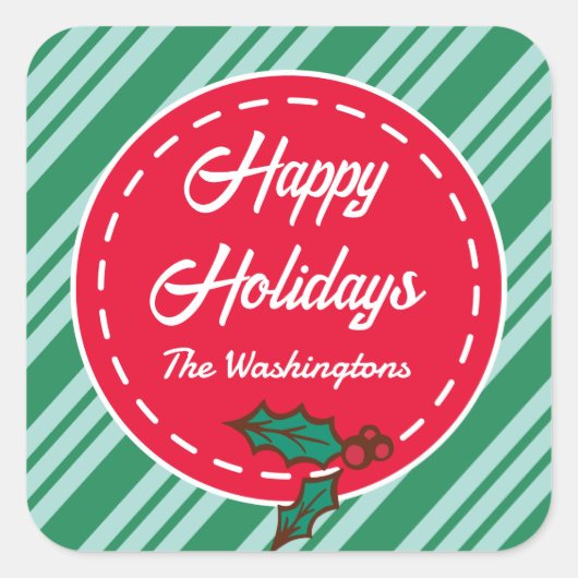 レトロカスタムクリスマスキャンディギフトラベルシール スクエアシール (正面)