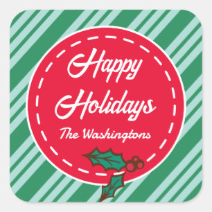 レトロカスタムクリスマスキャンディギフトラベルシール スクエアシール