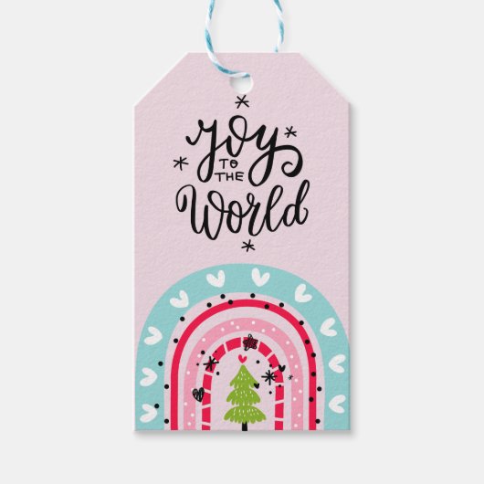 レトロカスタムクリスマスレインボー「世界への喜び」 ギフトタグ (正面)