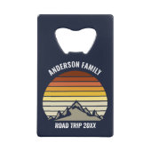 レトロカスタムサンセットマウンテンネイビーブルー クレジットカード栓抜き (正面)