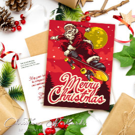 レトロカスタムスケートサンタクリスマスグリーティング シーズンポストカード