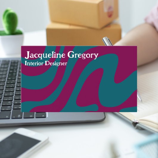 レトロカスタムゼブラストライプ波線マゼンタティール(緑がかった色) 名刺