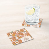 レトロカスタムテラコッタボホーフローラベビーシャワー スクエアペーパーコースター (インサイチュ)