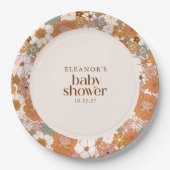 レトロカスタムテラコッタボホーフローラベビーシャワー ペーパープレート (正面)