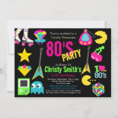 レトロカスタムネオン80の誕生日パーティー 招待状 (正面)