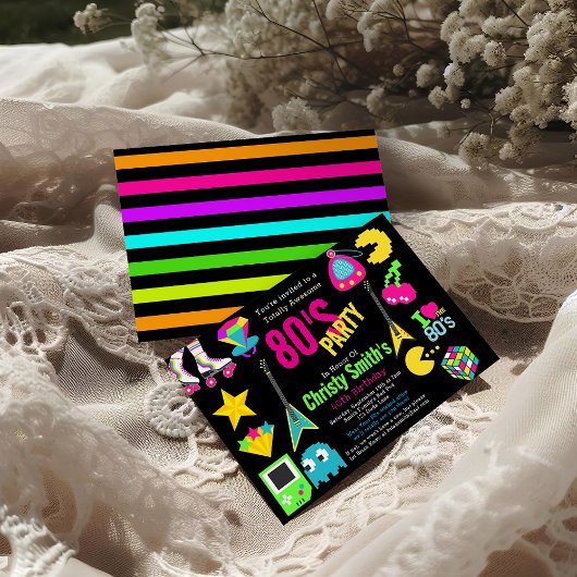 レトロカスタムネオン80の誕生日パーティー 招待状