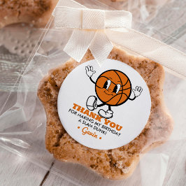 レトロカスタムバスケットボールバースデーパーティーありがとう ラウンドシール