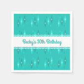 レトロカスタムバースデーパーティーターコイズ スタンダードカクテルナプキン (正面)