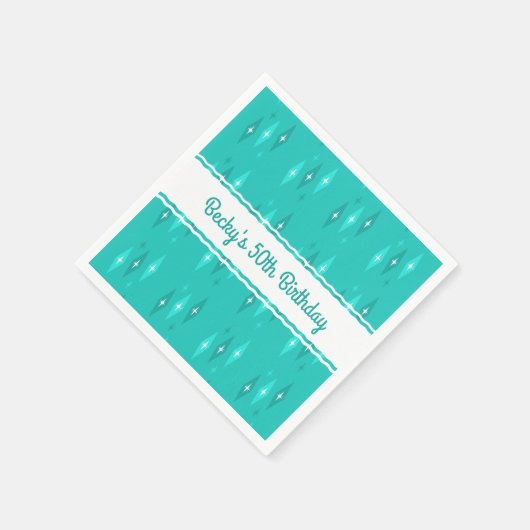 レトロカスタムバースデーパーティーターコイズ スタンダードカクテルナプキン (角)