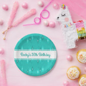 レトロカスタムバースデーパーティーターコイズ ペーパープレート (パーティー)