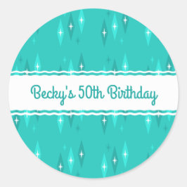 レトロカスタムバースデーパーティーターコイズ ラウンドシール