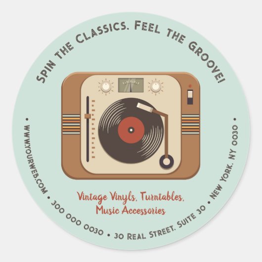 レトロカスタムビニールターンテーブルビジネスステッカー ラウンドシール (正面)