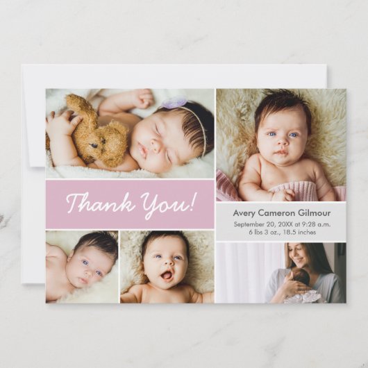 レトロカスタムフォトコラージュベビーガール誕生 サンキューカード (正面)