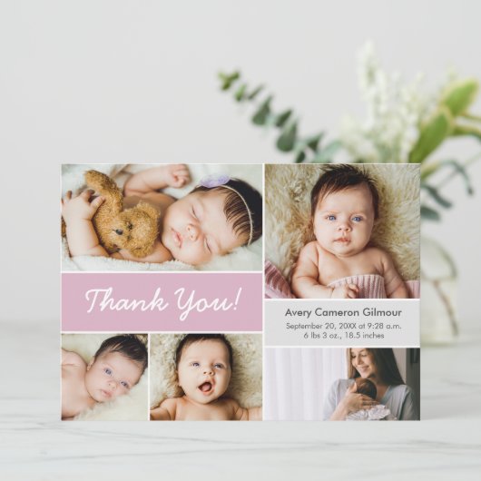 レトロカスタムフォトコラージュベビーガール誕生 サンキューカード (スタンド正面)