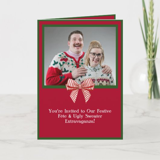 レトロカスタムホリデー醜いセーターパーティの招待状 シーズンカード (正面)