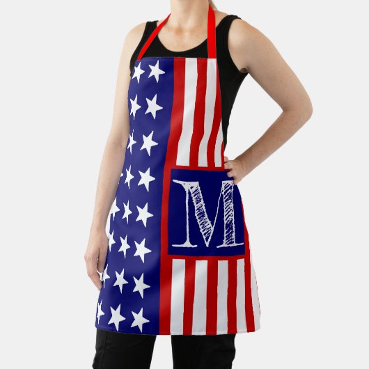 レトロカスタムモノグパーソナライズされたラムアメリカ国旗 エプロン (インサイチュ)