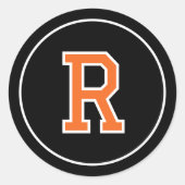 レトロカスタムモノグラムはっきりしたネイビーオレンジブラック ラウンドシール (正面)