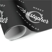 レトロカスタムモノグラム白黒クリスマス ラッピングペーパー (ロールコーナー)