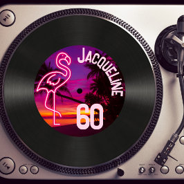 レトロカスタムレコードネオンフラミンゴ60誕生日 招待状