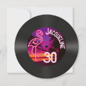 レトロカスタムレコードNeon Flamingo 30歳の誕生日 招待状 (正面)