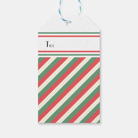 レトロカスタムレッドグリーンクリスマストライプのス ギフトタグ (裏面)