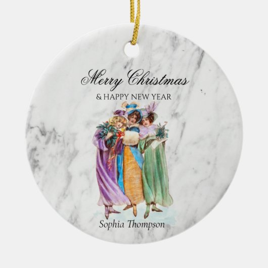 レトロカスタムヴィンテージクリスマスパーティーレディース セラミックオーナメント (正面)
