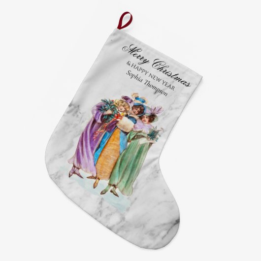 レトロカスタムヴィンテージクリスマスパーティーレディース ラージクリスマスストッキング (正面 (吊り時))