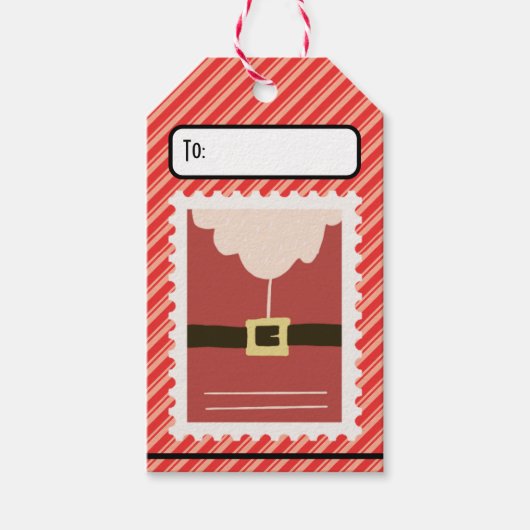 レトロカスタムヴィンテージ紙スタンプサンタスーツ ギフトタグ (正面)
