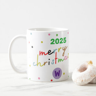 レトロカスタム文字水玉模様メリークリスマス コーヒーマグカップ