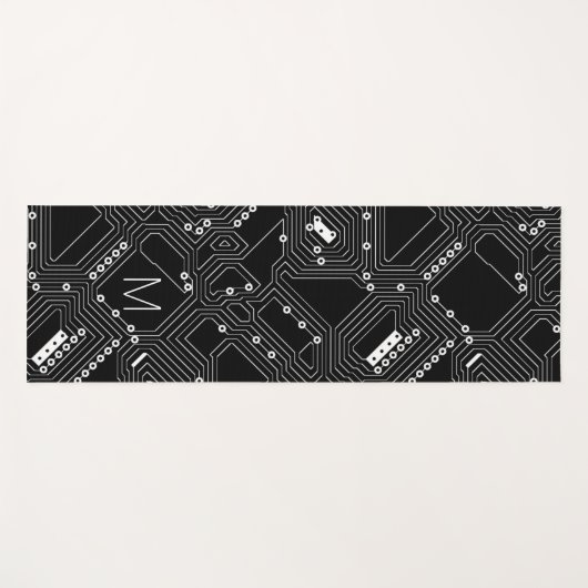 レトロカスタム白黒コンピュータ回路基板 ヨガマット (正面(横))