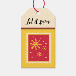レトロカスタム紙スタンプとゴールデンスノーフレーク ギフトタグ