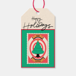 レトロカスタム紙スタンプと緑のクリスマスツリー ギフトタグ
