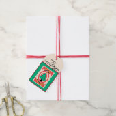 レトロカスタム紙スタンプと緑のクリスマスツリー ギフトタグ (より糸付き)
